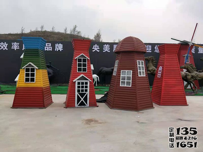 兒童游樂場彩三色玻璃鋼風車雕塑 兒童游樂場彩三色玻璃鋼風車雕塑