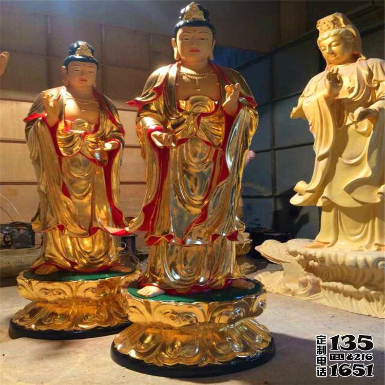 玻璃鋼彩繪漆金大型景觀供奉三圣雕塑 玻璃鋼彩繪漆金大型景觀供奉三圣雕塑