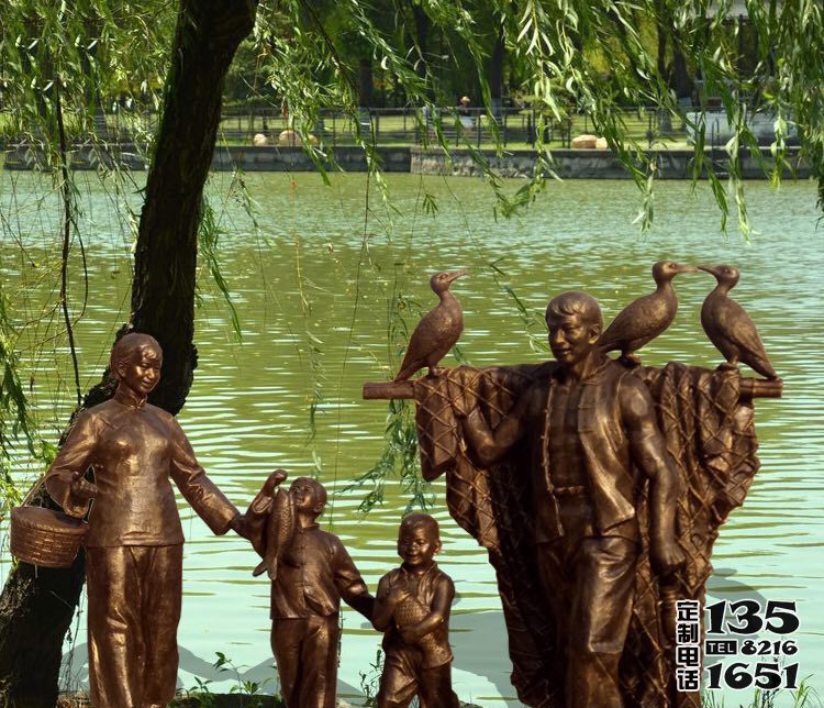 民俗戶(hù)外街道玻璃鋼仿銅打漁人物雕塑