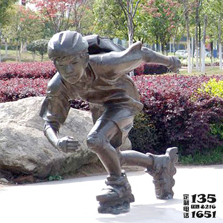 兒童滑旱冰公園人物情景 玻璃鋼仿銅雕塑 兒童滑旱冰公園人物情景 玻璃鋼仿銅雕塑